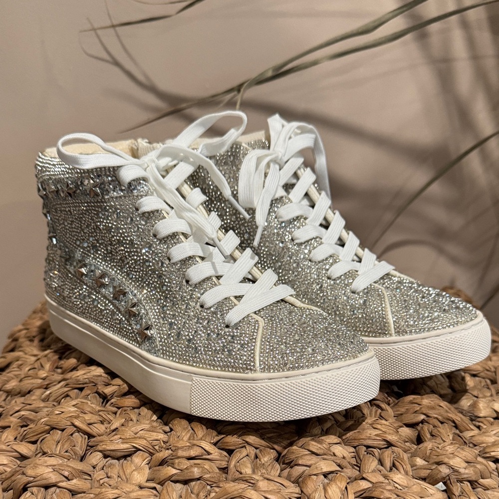 Women's Silver Rhinestone High-Top Sneakers by Cork’s Size 7 NEW!